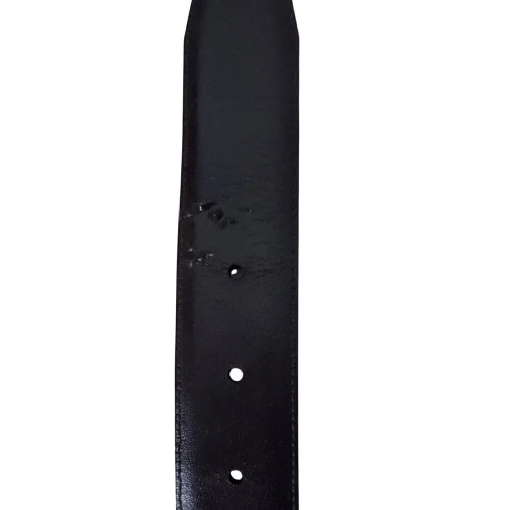 Perry Ellis Mens Black Leather Belt With Gold Buckle Waist Size 46/100 Classic D